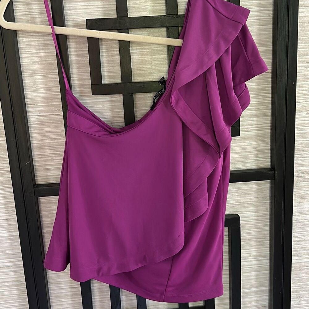NWT Lauren Ralph Lauren purple ruffle one shoulder top size M